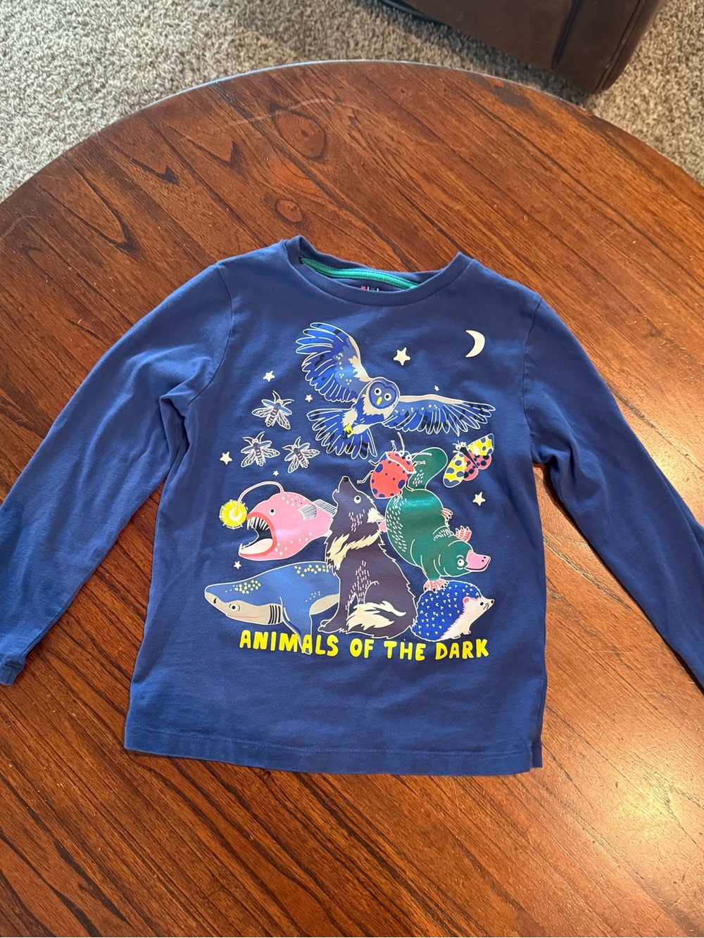 Mini Boden Kids Long Sleeve 'Animals of the Dark' Graphic Tee - Blue Size 7-8